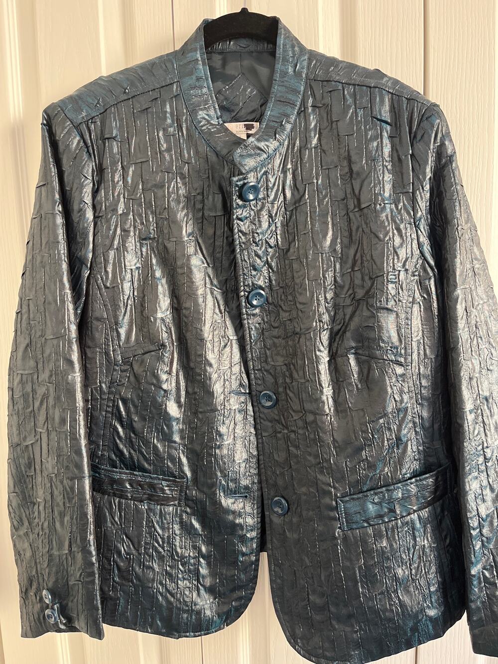 Ecru by Erin London Textured Jacket Blazer 1X Blue Metallic Look